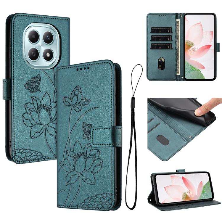 Lotus Embossed Leather Phone Case with Lanyard, For Redmi 15a 5G, For Redmi A7 Pro 4G 171mm, For Redmi Turbo 5 Max / Poco X8 Pro Max 5G, For Redmi Turbo 5 / Poco X8 Pro 5G, For Redmi Note 15 Pro+ Global 5G 163.3mm, For Redmi Note 15 5G / 4G Global 164m...