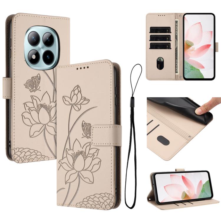 Lotus Embossed Leather Phone Case with Lanyard, For Redmi 15a 5G, For Redmi A7 Pro 4G 171mm, For Redmi Turbo 5 Max / Poco X8 Pro Max 5G, For Redmi Turbo 5 / Poco X8 Pro 5G, For Redmi Note 15 Pro+ Global 5G 163.3mm, For Redmi Note 15 5G / 4G Global 164m...