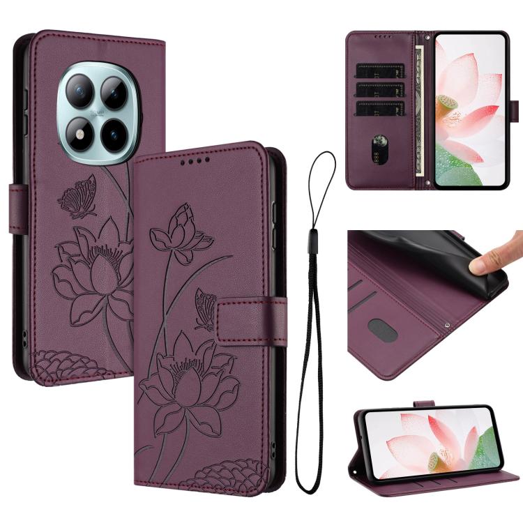 Lotus Embossed Leather Phone Case with Lanyard, For Redmi 15a 5G, For Redmi A7 Pro 4G 171mm, For Redmi Turbo 5 Max / Poco X8 Pro Max 5G, For Redmi Turbo 5 / Poco X8 Pro 5G, For Redmi Note 15 Pro+ Global 5G 163.3mm, For Redmi Note 15 5G / 4G Global 164m...