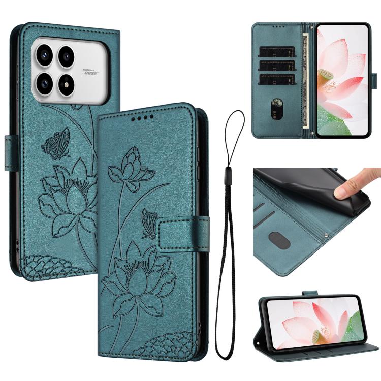 Lotus Embossed Leather Phone Case with Lanyard, For Redmi 15a 5G, For Redmi A7 Pro 4G 171mm, For Redmi Turbo 5 Max / Poco X8 Pro Max 5G, For Redmi Turbo 5 / Poco X8 Pro 5G, For Redmi Note 15 Pro+ Global 5G 163.3mm, For Redmi Note 15 5G / 4G Global 164m...
