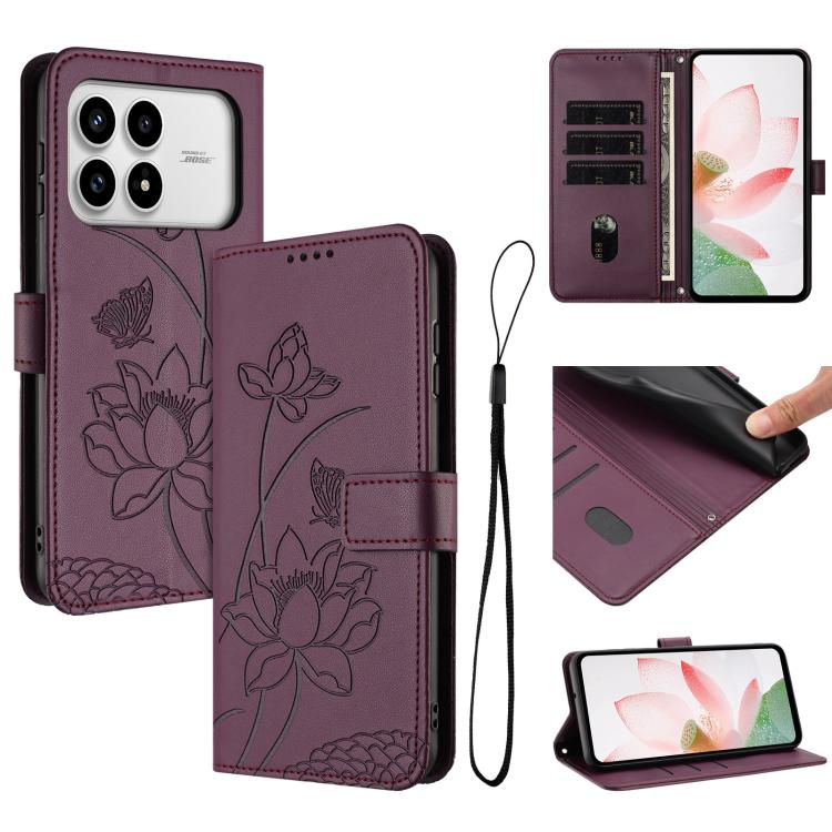 Lotus Embossed Leather Phone Case with Lanyard, For Redmi 15a 5G, For Redmi A7 Pro 4G 171mm, For Redmi Turbo 5 Max / Poco X8 Pro Max 5G, For Redmi Turbo 5 / Poco X8 Pro 5G, For Redmi Note 15 Pro+ Global 5G 163.3mm, For Redmi Note 15 5G / 4G Global 164m...