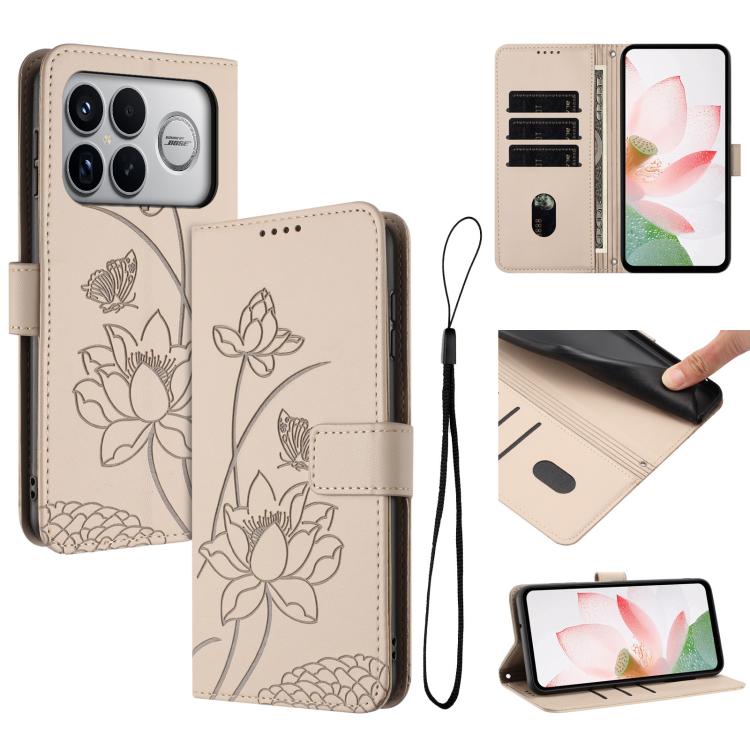 Lotus Embossed Leather Phone Case with Lanyard, For Redmi 15a 5G, For Redmi A7 Pro 4G 171mm, For Redmi Turbo 5 Max / Poco X8 Pro Max 5G, For Redmi Turbo 5 / Poco X8 Pro 5G, For Redmi Note 15 Pro+ Global 5G 163.3mm, For Redmi Note 15 5G / 4G Global 164m...
