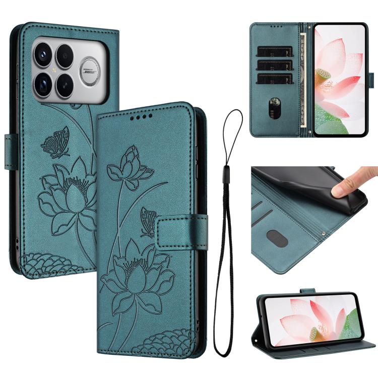 Lotus Embossed Leather Phone Case with Lanyard, For Redmi 15a 5G, For Redmi A7 Pro 4G 171mm, For Redmi Turbo 5 Max / Poco X8 Pro Max 5G, For Redmi Turbo 5 / Poco X8 Pro 5G, For Redmi Note 15 Pro+ Global 5G 163.3mm, For Redmi Note 15 5G / 4G Global 164m...