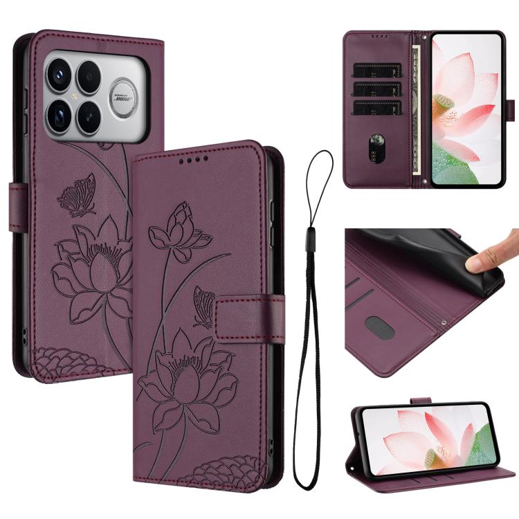 Lotus Embossed Leather Phone Case with Lanyard, For Redmi 15a 5G, For Redmi A7 Pro 4G 171mm, For Redmi Turbo 5 Max / Poco X8 Pro Max 5G, For Redmi Turbo 5 / Poco X8 Pro 5G, For Redmi Note 15 Pro+ Global 5G 163.3mm, For Redmi Note 15 5G / 4G Global 164m...