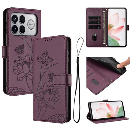 Lotus Embossed Leather Phone Case with Lanyard, For Redmi 15a 5G, For Redmi A7 Pro 4G 171mm, For Redmi Turbo 5 Max / Poco X8 Pro Max 5G, For Redmi Turbo 5 / Poco X8 Pro 5G, For Redmi Note 15 Pro+ Global 5G 163.3mm, For Redmi Note 15 5G / 4G Global 164m...