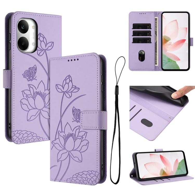 Lotus Embossed Leather Phone Case with Lanyard, For Redmi 15a 5G, For Redmi A7 Pro 4G 171mm, For Redmi Turbo 5 Max / Poco X8 Pro Max 5G, For Redmi Turbo 5 / Poco X8 Pro 5G, For Redmi Note 15 Pro+ Global 5G 163.3mm, For Redmi Note 15 5G / 4G Global 164m...