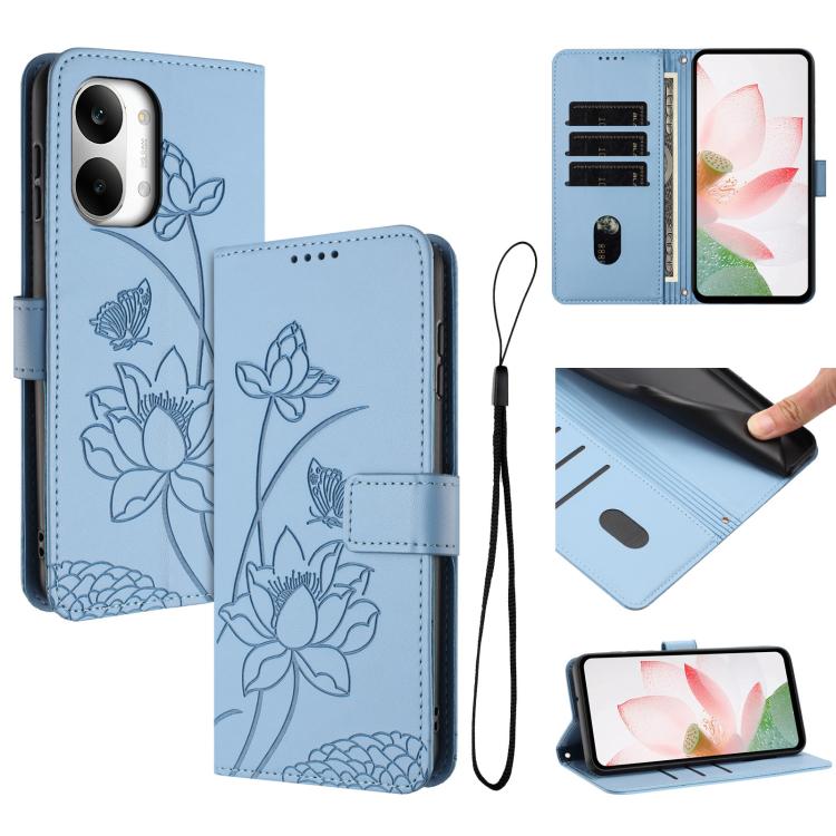 Lotus Embossed Leather Phone Case with Lanyard, For Redmi 15a 5G, For Redmi A7 Pro 4G 171mm, For Redmi Turbo 5 Max / Poco X8 Pro Max 5G, For Redmi Turbo 5 / Poco X8 Pro 5G, For Redmi Note 15 Pro+ Global 5G 163.3mm, For Redmi Note 15 5G / 4G Global 164m...