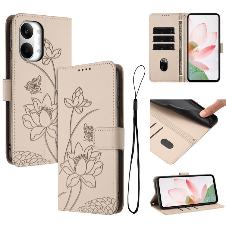 Lotus Embossed Leather Phone Case with Lanyard, For Redmi 15a 5G, For Redmi A7 Pro 4G 171mm, For Redmi Turbo 5 Max / Poco X8 Pro Max 5G, For Redmi Turbo 5 / Poco X8 Pro 5G, For Redmi Note 15 Pro+ Global 5G 163.3mm, For Redmi Note 15 5G / 4G Global 164m...