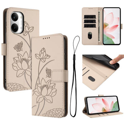 Lotus Embossed Leather Phone Case with Lanyard, For Redmi 15a 5G, For Redmi A7 Pro 4G 171mm, For Redmi Turbo 5 Max / Poco X8 Pro Max 5G, For Redmi Turbo 5 / Poco X8 Pro 5G, For Redmi Note 15 Pro+ Global 5G 163.3mm, For Redmi Note 15 5G / 4G Global 164m...