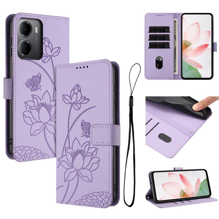 Lotus Embossed Leather Phone Case with Lanyard, For Redmi 15a 5G, For Redmi A7 Pro 4G 171mm, For Redmi Turbo 5 Max / Poco X8 Pro Max 5G, For Redmi Turbo 5 / Poco X8 Pro 5G, For Redmi Note 15 Pro+ Global 5G 163.3mm, For Redmi Note 15 5G / 4G Global 164m...