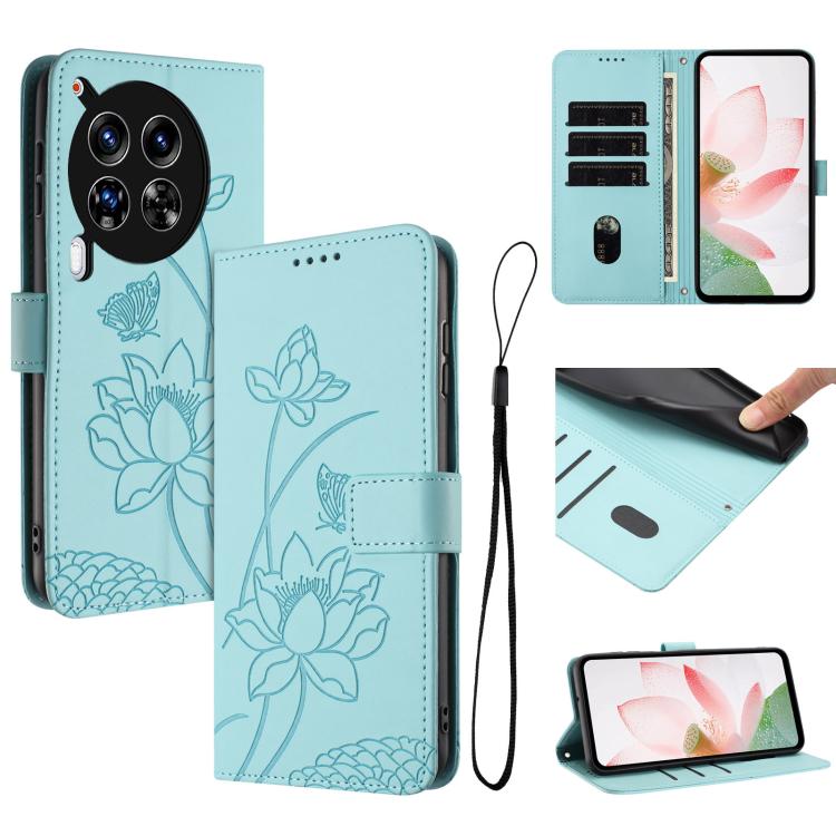 Lotus Embossed Leather Phone Case with Lanyard, For Tecno Camon 40 4G, For Tecno Camon 40 Pro 5G, For Tecno Spark 30C 5G / Pop 9 5G, For Tecno Spark Go 1 / Go 2025 / Go 1S, For Tecno Camon 30S / 30S Pro, For Tecno Pova 6 Neo 5G / Spark 30 5G           ...