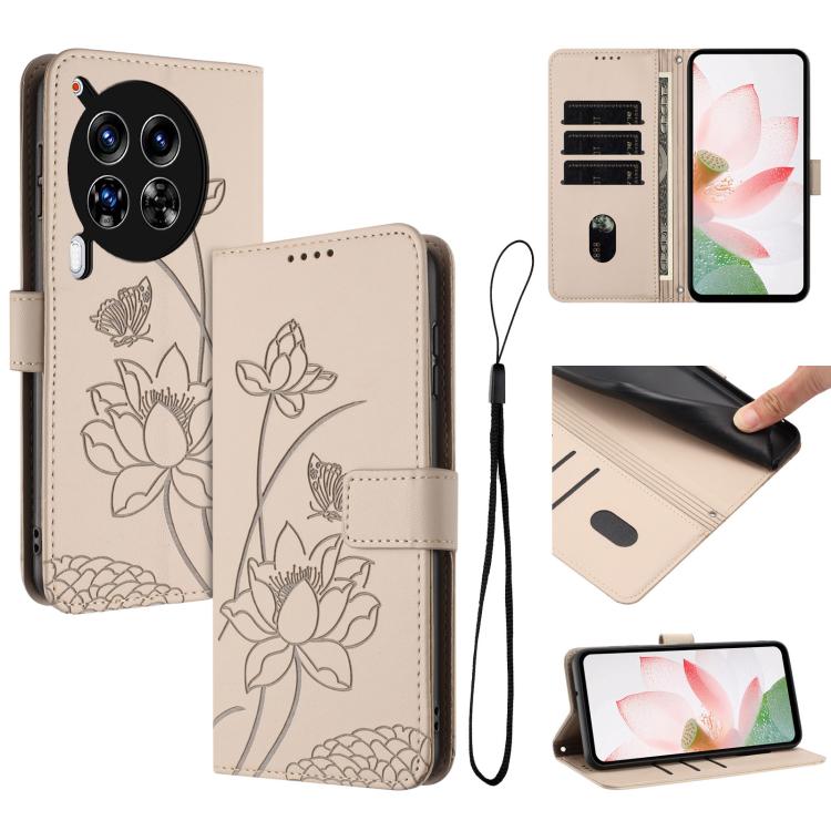 Lotus Embossed Leather Phone Case with Lanyard, For Tecno Camon 40 4G, For Tecno Camon 40 Pro 5G, For Tecno Spark 30C 5G / Pop 9 5G, For Tecno Spark Go 1 / Go 2025 / Go 1S, For Tecno Camon 30S / 30S Pro, For Tecno Pova 6 Neo 5G / Spark 30 5G           ...