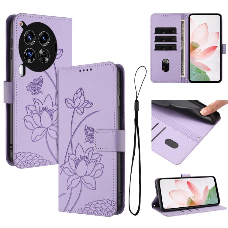 Lotus Embossed Leather Phone Case with Lanyard, For Tecno Camon 40 4G, For Tecno Camon 40 Pro 5G, For Tecno Spark 30C 5G / Pop 9 5G, For Tecno Spark Go 1 / Go 2025 / Go 1S, For Tecno Camon 30S / 30S Pro, For Tecno Pova 6 Neo 5G / Spark 30 5G           ...