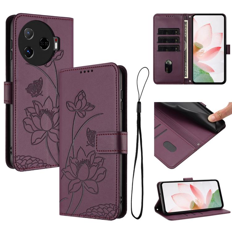 Lotus Embossed Leather Phone Case with Lanyard, For Tecno Camon 40 4G, For Tecno Camon 40 Pro 5G, For Tecno Spark 30C 5G / Pop 9 5G, For Tecno Spark Go 1 / Go 2025 / Go 1S, For Tecno Camon 30S / 30S Pro, For Tecno Pova 6 Neo 5G / Spark 30 5G           ...