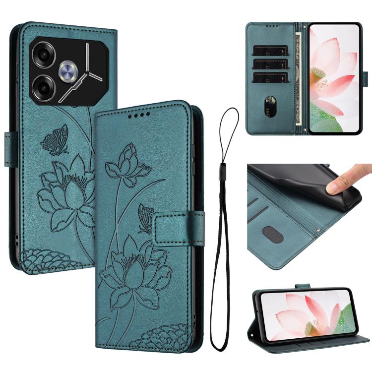 Lotus Embossed Leather Phone Case with Lanyard, For Tecno Camon 40 4G, For Tecno Camon 40 Pro 5G, For Tecno Spark 30C 5G / Pop 9 5G, For Tecno Spark Go 1 / Go 2025 / Go 1S, For Tecno Camon 30S / 30S Pro, For Tecno Pova 6 Neo 5G / Spark 30 5G           ...