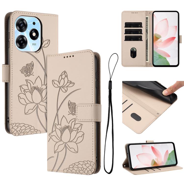 Lotus Embossed Leather Phone Case with Lanyard, For Tecno Spark 20 Pro+ 4G, For Tecno Spark Go 2024, For Tecno Pova 5 Pro, For Tecno Pova Neo 3, For Tecno Pova 5, For Tecno Camon 20 Premier, For Tecno Camon 20 Pro 5G, For Tecno Camon 20 / 20 Pro 4G    ...