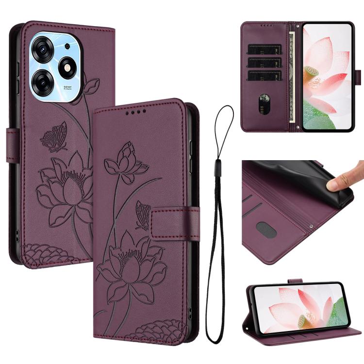 Lotus Embossed Leather Phone Case with Lanyard, For Tecno Spark 20 Pro+ 4G, For Tecno Spark Go 2024, For Tecno Pova 5 Pro, For Tecno Pova Neo 3, For Tecno Pova 5, For Tecno Camon 20 Premier, For Tecno Camon 20 Pro 5G, For Tecno Camon 20 / 20 Pro 4G    ...