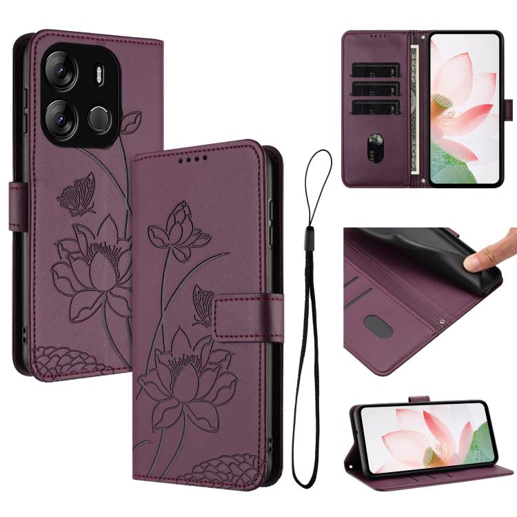 Lotus Embossed Leather Phone Case with Lanyard, For Tecno Spark 20 Pro+ 4G, For Tecno Spark Go 2024, For Tecno Pova 5 Pro, For Tecno Pova Neo 3, For Tecno Pova 5, For Tecno Camon 20 Premier, For Tecno Camon 20 Pro 5G, For Tecno Camon 20 / 20 Pro 4G    ...