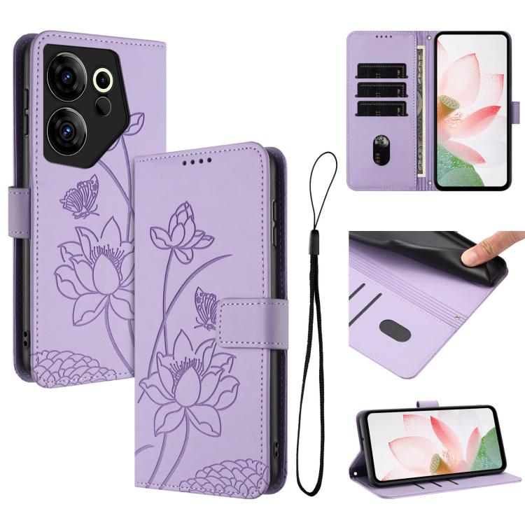 Lotus Embossed Leather Phone Case with Lanyard, For Tecno Spark 20 Pro+ 4G, For Tecno Spark Go 2024, For Tecno Pova 5 Pro, For Tecno Pova Neo 3, For Tecno Pova 5, For Tecno Camon 20 Premier, For Tecno Camon 20 Pro 5G, For Tecno Camon 20 / 20 Pro 4G    ...