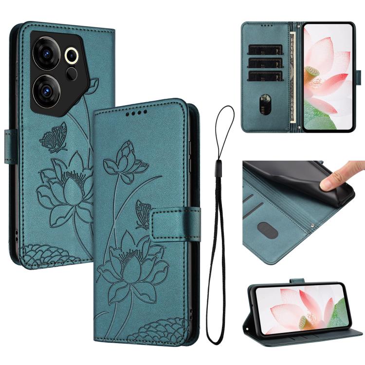 Lotus Embossed Leather Phone Case with Lanyard, For Tecno Spark 20 Pro+ 4G, For Tecno Spark Go 2024, For Tecno Pova 5 Pro, For Tecno Pova Neo 3, For Tecno Pova 5, For Tecno Camon 20 Premier, For Tecno Camon 20 Pro 5G, For Tecno Camon 20 / 20 Pro 4G    ...
