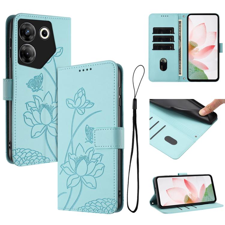 Lotus Embossed Leather Phone Case with Lanyard, For Tecno Spark 20 Pro+ 4G, For Tecno Spark Go 2024, For Tecno Pova 5 Pro, For Tecno Pova Neo 3, For Tecno Pova 5, For Tecno Camon 20 Premier, For Tecno Camon 20 Pro 5G, For Tecno Camon 20 / 20 Pro 4G    ...