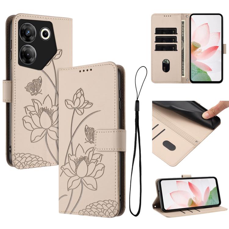 Lotus Embossed Leather Phone Case with Lanyard, For Tecno Spark 20 Pro+ 4G, For Tecno Spark Go 2024, For Tecno Pova 5 Pro, For Tecno Pova Neo 3, For Tecno Pova 5, For Tecno Camon 20 Premier, For Tecno Camon 20 Pro 5G, For Tecno Camon 20 / 20 Pro 4G    ...