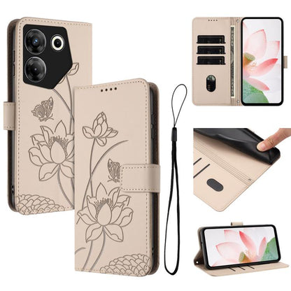 Lotus Embossed Leather Phone Case with Lanyard, For Tecno Spark 20 Pro+ 4G, For Tecno Spark Go 2024, For Tecno Pova 5 Pro, For Tecno Pova Neo 3, For Tecno Pova 5, For Tecno Camon 20 Premier, For Tecno Camon 20 Pro 5G, For Tecno Camon 20 / 20 Pro 4G    ...