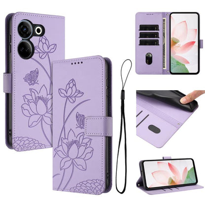 Lotus Embossed Leather Phone Case with Lanyard, For Tecno Spark 20 Pro+ 4G, For Tecno Spark Go 2024, For Tecno Pova 5 Pro, For Tecno Pova Neo 3, For Tecno Pova 5, For Tecno Camon 20 Premier, For Tecno Camon 20 Pro 5G, For Tecno Camon 20 / 20 Pro 4G    ...