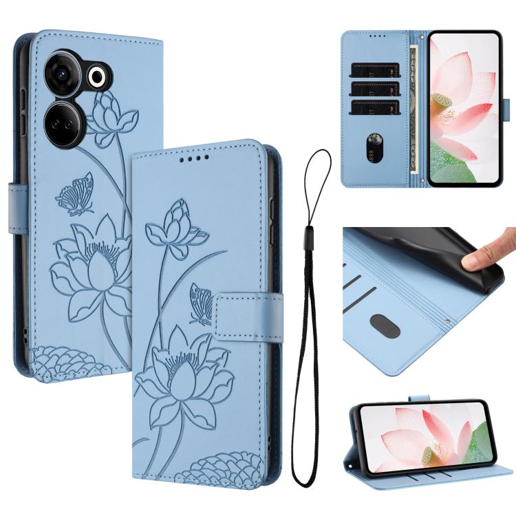 Lotus Embossed Leather Phone Case with Lanyard, For Tecno Spark 20 Pro+ 4G, For Tecno Spark Go 2024, For Tecno Pova 5 Pro, For Tecno Pova Neo 3, For Tecno Pova 5, For Tecno Camon 20 Premier, For Tecno Camon 20 Pro 5G, For Tecno Camon 20 / 20 Pro 4G    ...
