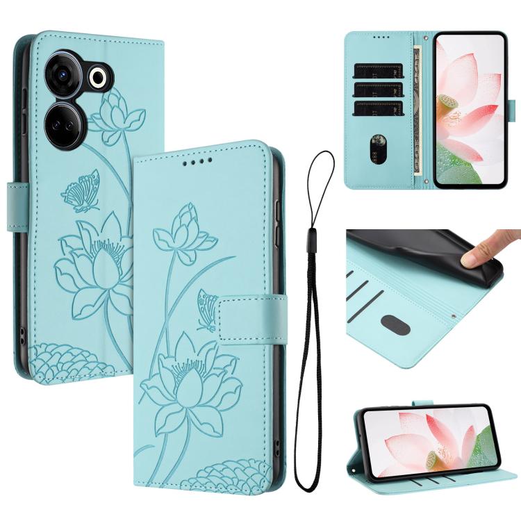 Lotus Embossed Leather Phone Case with Lanyard, For Tecno Spark 20 Pro+ 4G, For Tecno Spark Go 2024, For Tecno Pova 5 Pro, For Tecno Pova Neo 3, For Tecno Pova 5, For Tecno Camon 20 Premier, For Tecno Camon 20 Pro 5G, For Tecno Camon 20 / 20 Pro 4G    ...