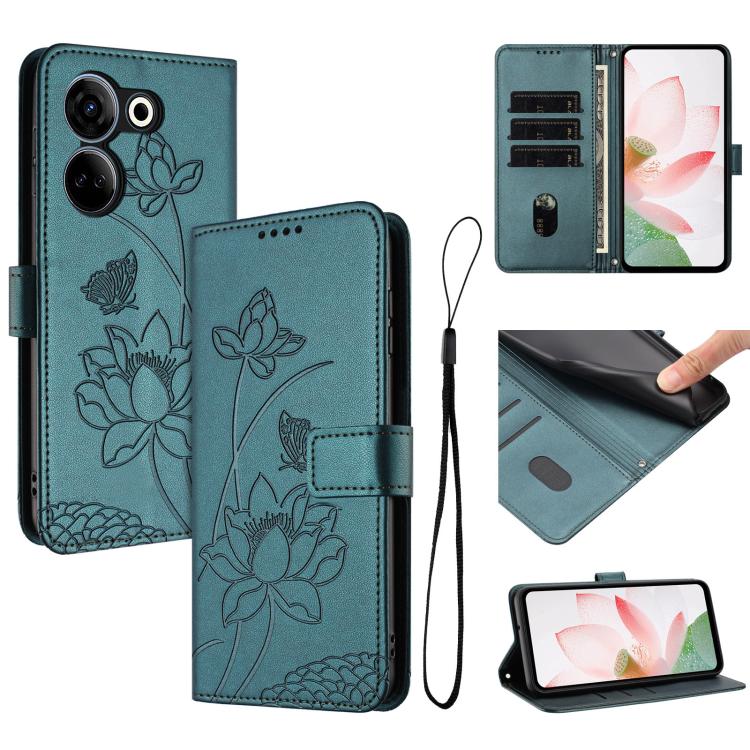 Lotus Embossed Leather Phone Case with Lanyard, For Tecno Spark 20 Pro+ 4G, For Tecno Spark Go 2024, For Tecno Pova 5 Pro, For Tecno Pova Neo 3, For Tecno Pova 5, For Tecno Camon 20 Premier, For Tecno Camon 20 Pro 5G, For Tecno Camon 20 / 20 Pro 4G    ...
