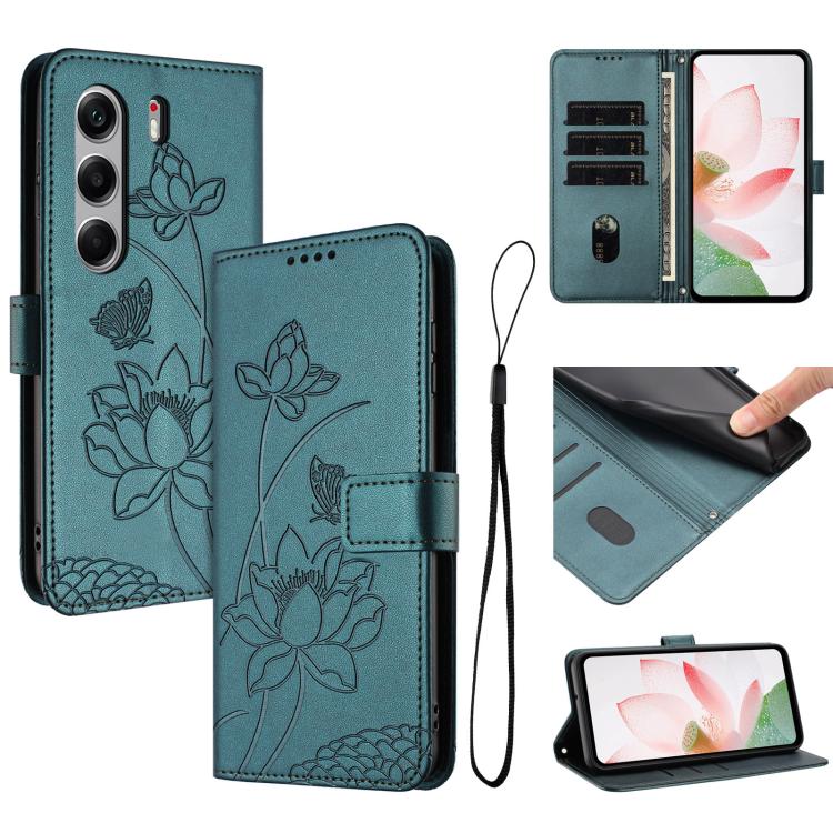 Lotus Embossed Leather Phone Case with Lanyard, For Tecno Camon 40 4G, For Tecno Camon 40 Pro 5G, For Tecno Spark 30C 5G / Pop 9 5G, For Tecno Spark Go 1 / Go 2025 / Go 1S, For Tecno Camon 30S / 30S Pro, For Tecno Pova 6 Neo 5G / Spark 30 5G           ...