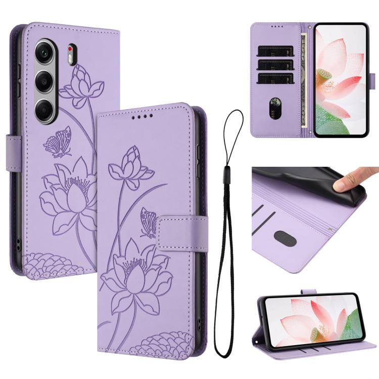 Lotus Embossed Leather Phone Case with Lanyard, For Tecno Camon 40 4G, For Tecno Camon 40 Pro 5G, For Tecno Spark 30C 5G / Pop 9 5G, For Tecno Spark Go 1 / Go 2025 / Go 1S, For Tecno Camon 30S / 30S Pro, For Tecno Pova 6 Neo 5G / Spark 30 5G           ...