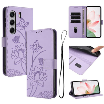 Lotus Embossed Leather Phone Case with Lanyard, For Tecno Camon 40 4G, For Tecno Camon 40 Pro 5G, For Tecno Spark 30C 5G / Pop 9 5G, For Tecno Spark Go 1 / Go 2025 / Go 1S, For Tecno Camon 30S / 30S Pro, For Tecno Pova 6 Neo 5G / Spark 30 5G           ...