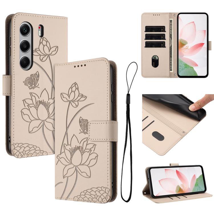Lotus Embossed Leather Phone Case with Lanyard, For Tecno Camon 40 4G, For Tecno Camon 40 Pro 5G, For Tecno Spark 30C 5G / Pop 9 5G, For Tecno Spark Go 1 / Go 2025 / Go 1S, For Tecno Camon 30S / 30S Pro, For Tecno Pova 6 Neo 5G / Spark 30 5G           ...