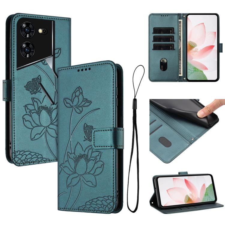 Lotus Embossed Leather Phone Case with Lanyard, For Tecno Spark 20 Pro+ 4G, For Tecno Spark Go 2024, For Tecno Pova 5 Pro, For Tecno Pova Neo 3, For Tecno Pova 5, For Tecno Camon 20 Premier, For Tecno Camon 20 Pro 5G, For Tecno Camon 20 / 20 Pro 4G    ...