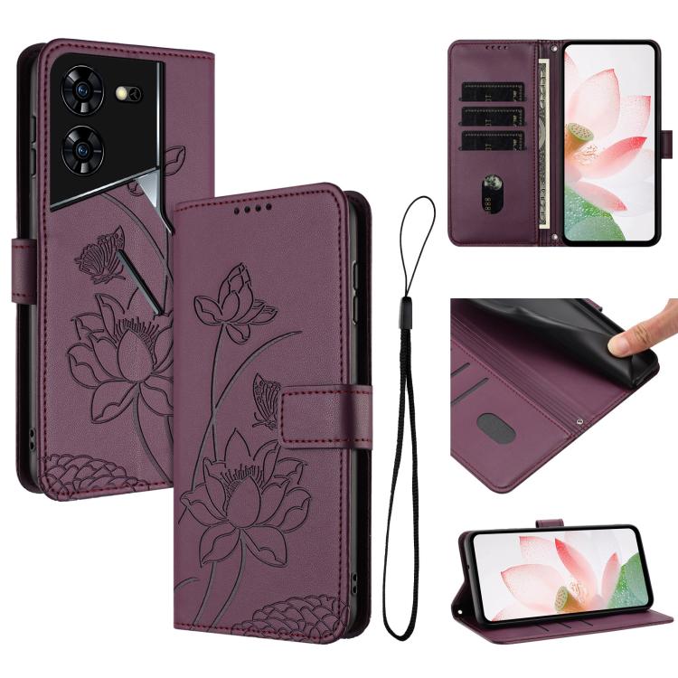 Lotus Embossed Leather Phone Case with Lanyard, For Tecno Spark 20 Pro+ 4G, For Tecno Spark Go 2024, For Tecno Pova 5 Pro, For Tecno Pova Neo 3, For Tecno Pova 5, For Tecno Camon 20 Premier, For Tecno Camon 20 Pro 5G, For Tecno Camon 20 / 20 Pro 4G    ...