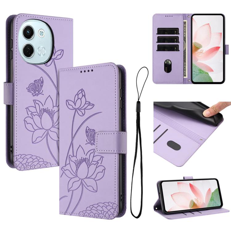 Lotus Embossed Leather Phone Case with Lanyard, For Tecno Camon 40 4G, For Tecno Camon 40 Pro 5G, For Tecno Spark 30C 5G / Pop 9 5G, For Tecno Spark Go 1 / Go 2025 / Go 1S, For Tecno Camon 30S / 30S Pro, For Tecno Pova 6 Neo 5G / Spark 30 5G           ...