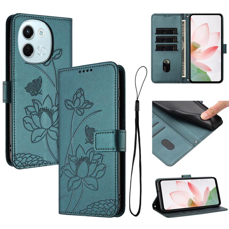 Lotus Embossed Leather Phone Case with Lanyard, For Tecno Camon 40 4G, For Tecno Camon 40 Pro 5G, For Tecno Spark 30C 5G / Pop 9 5G, For Tecno Spark Go 1 / Go 2025 / Go 1S, For Tecno Camon 30S / 30S Pro, For Tecno Pova 6 Neo 5G / Spark 30 5G           ...