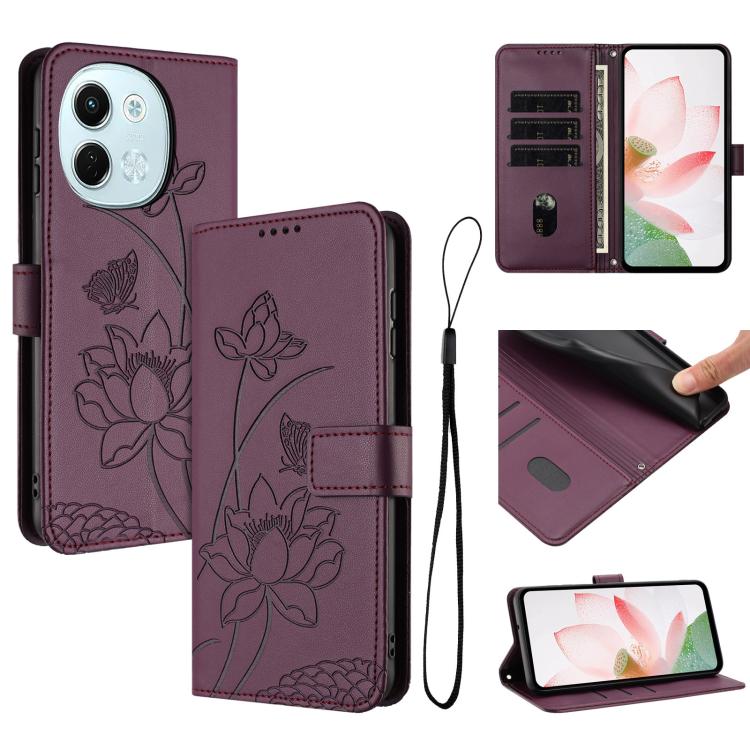 Lotus Embossed Leather Phone Case with Lanyard, For Tecno Camon 40 4G, For Tecno Camon 40 Pro 5G, For Tecno Spark 30C 5G / Pop 9 5G, For Tecno Spark Go 1 / Go 2025 / Go 1S, For Tecno Camon 30S / 30S Pro, For Tecno Pova 6 Neo 5G / Spark 30 5G           ...