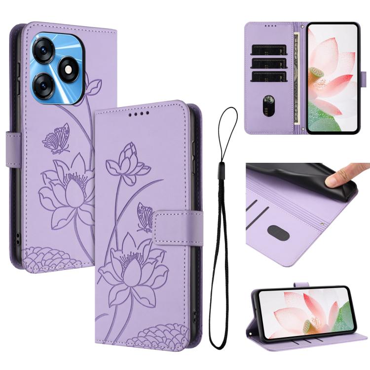 Lotus Embossed Leather Phone Case with Lanyard, For Tecno Spark 20 Pro+ 4G, For Tecno Spark Go 2024, For Tecno Pova 5 Pro, For Tecno Pova Neo 3, For Tecno Pova 5, For Tecno Camon 20 Premier, For Tecno Camon 20 Pro 5G, For Tecno Camon 20 / 20 Pro 4G    ...