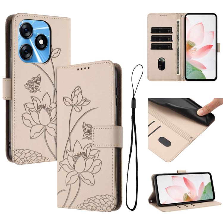 Lotus Embossed Leather Phone Case with Lanyard, For Tecno Spark 20 Pro+ 4G, For Tecno Spark Go 2024, For Tecno Pova 5 Pro, For Tecno Pova Neo 3, For Tecno Pova 5, For Tecno Camon 20 Premier, For Tecno Camon 20 Pro 5G, For Tecno Camon 20 / 20 Pro 4G    ...