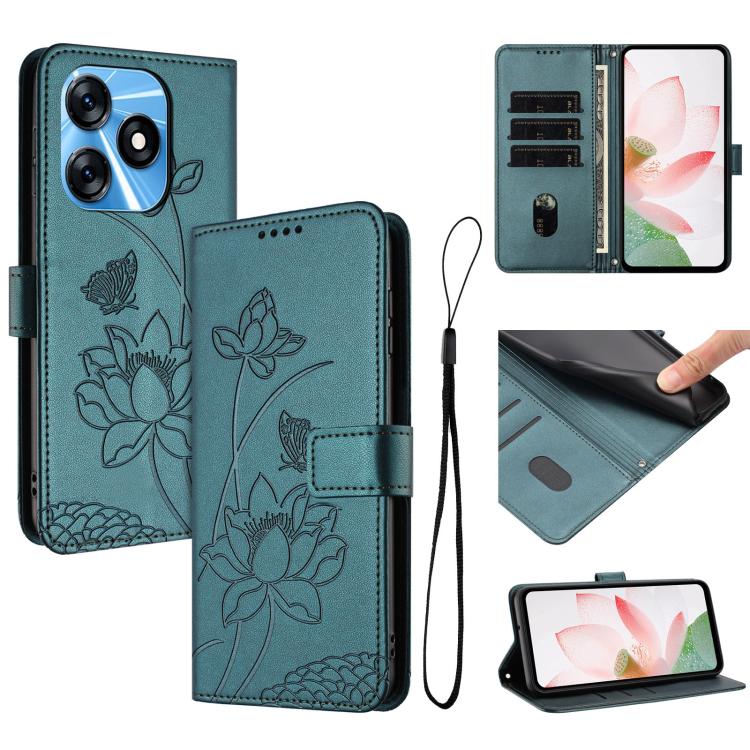 Lotus Embossed Leather Phone Case with Lanyard, For Tecno Spark 20 Pro+ 4G, For Tecno Spark Go 2024, For Tecno Pova 5 Pro, For Tecno Pova Neo 3, For Tecno Pova 5, For Tecno Camon 20 Premier, For Tecno Camon 20 Pro 5G, For Tecno Camon 20 / 20 Pro 4G    ...