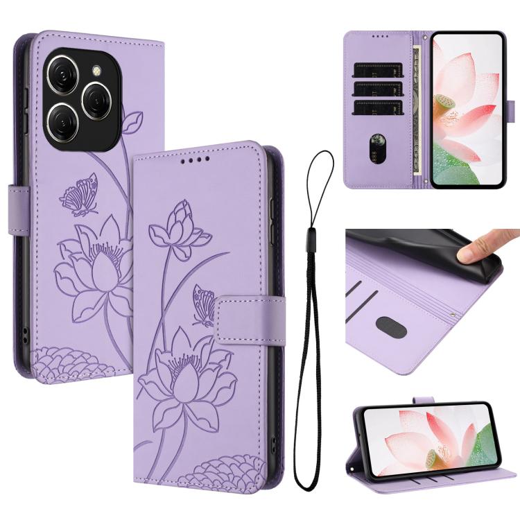 Lotus Embossed Leather Phone Case with Lanyard, For Tecno Camon 40 4G, For Tecno Camon 40 Pro 5G, For Tecno Spark 30C 5G / Pop 9 5G, For Tecno Spark Go 1 / Go 2025 / Go 1S, For Tecno Camon 30S / 30S Pro, For Tecno Pova 6 Neo 5G / Spark 30 5G           ...