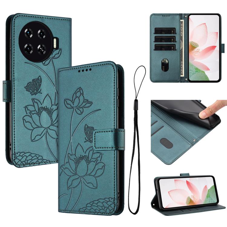 Lotus Embossed Leather Phone Case with Lanyard, For Tecno Spark 20 Pro+ 4G, For Tecno Spark Go 2024, For Tecno Pova 5 Pro, For Tecno Pova Neo 3, For Tecno Pova 5, For Tecno Camon 20 Premier, For Tecno Camon 20 Pro 5G, For Tecno Camon 20 / 20 Pro 4G    ...