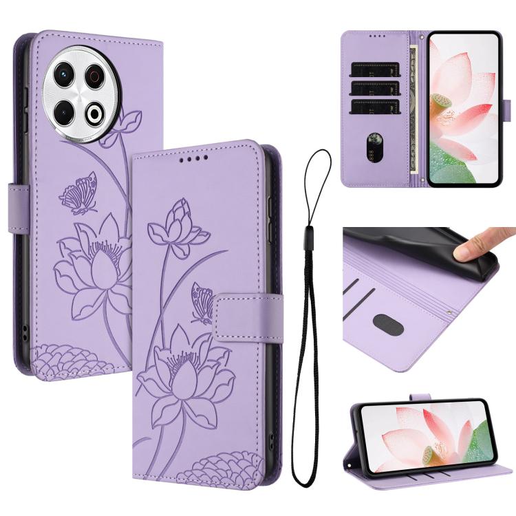 Lotus Embossed Leather Phone Case with Lanyard, For Tecno Camon 40 4G, For Tecno Camon 40 Pro 5G, For Tecno Spark 30C 5G / Pop 9 5G, For Tecno Spark Go 1 / Go 2025 / Go 1S, For Tecno Camon 30S / 30S Pro, For Tecno Pova 6 Neo 5G / Spark 30 5G           ...