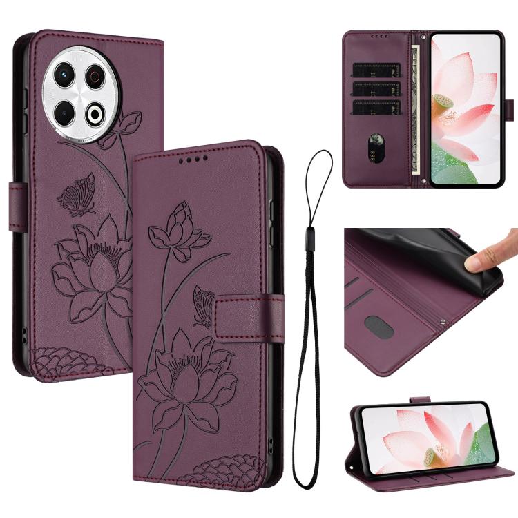 Lotus Embossed Leather Phone Case with Lanyard, For Tecno Camon 40 4G, For Tecno Camon 40 Pro 5G, For Tecno Spark 30C 5G / Pop 9 5G, For Tecno Spark Go 1 / Go 2025 / Go 1S, For Tecno Camon 30S / 30S Pro, For Tecno Pova 6 Neo 5G / Spark 30 5G           ...