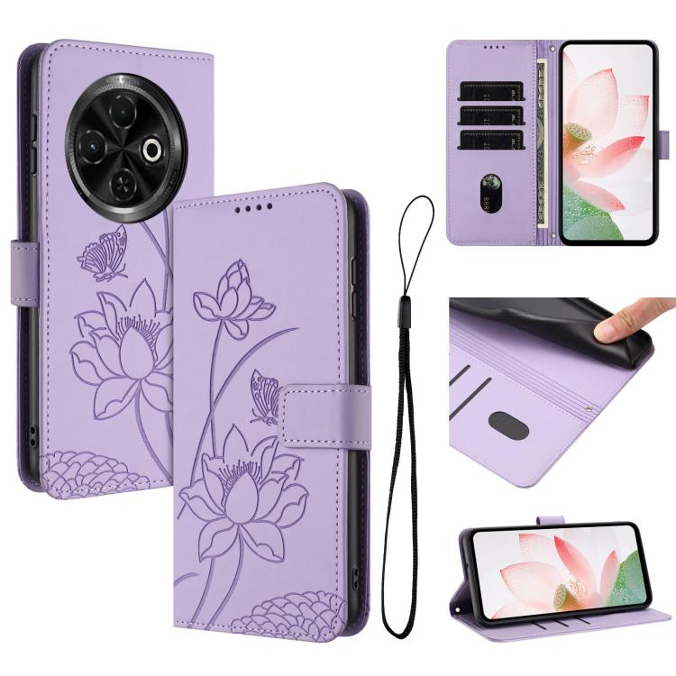 Lotus Embossed Leather Phone Case with Lanyard, For Tecno Camon 40 4G, For Tecno Camon 40 Pro 5G, For Tecno Spark 30C 5G / Pop 9 5G, For Tecno Spark Go 1 / Go 2025 / Go 1S, For Tecno Camon 30S / 30S Pro, For Tecno Pova 6 Neo 5G / Spark 30 5G           ...