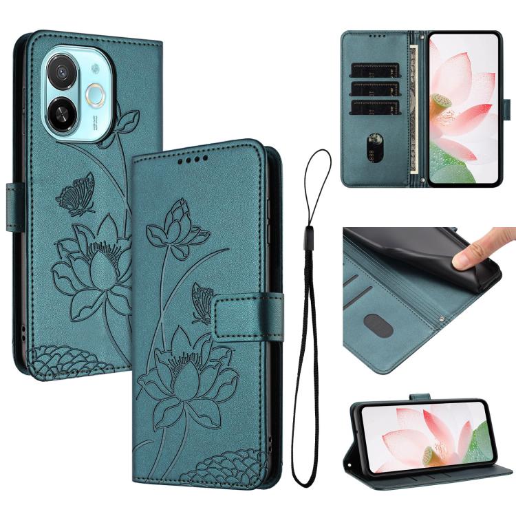Lotus Embossed Leather Phone Case with Lanyard, For Tecno Camon 40 4G, For Tecno Camon 40 Pro 5G, For Tecno Spark 30C 5G / Pop 9 5G, For Tecno Spark Go 1 / Go 2025 / Go 1S, For Tecno Camon 30S / 30S Pro, For Tecno Pova 6 Neo 5G / Spark 30 5G           ...