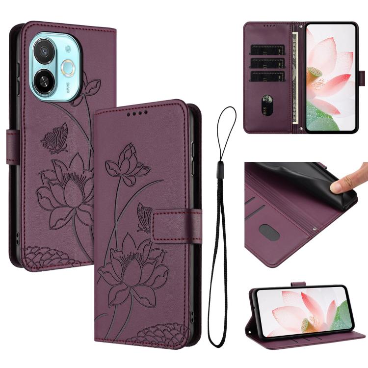 Lotus Embossed Leather Phone Case with Lanyard, For Tecno Camon 40 4G, For Tecno Camon 40 Pro 5G, For Tecno Spark 30C 5G / Pop 9 5G, For Tecno Spark Go 1 / Go 2025 / Go 1S, For Tecno Camon 30S / 30S Pro, For Tecno Pova 6 Neo 5G / Spark 30 5G           ...